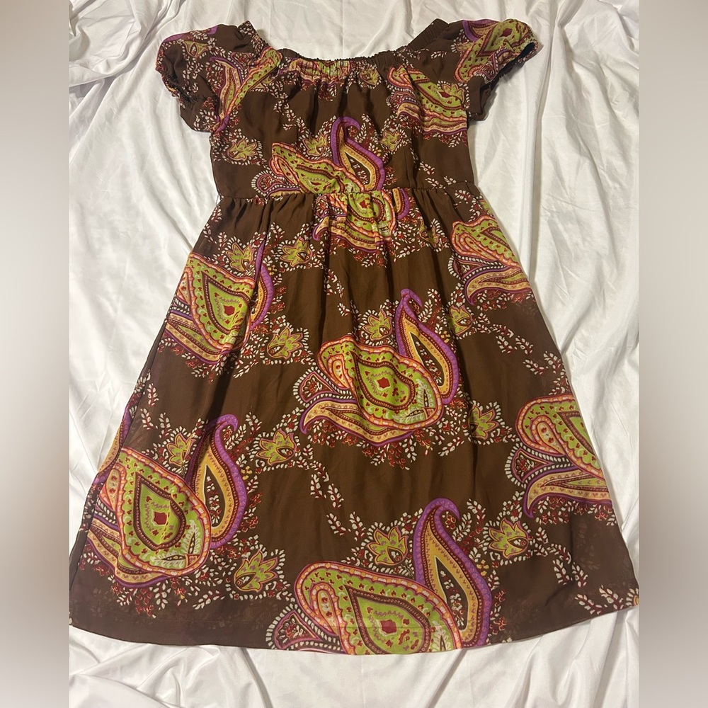 Jonathan Martin Womens A Line Dress Multicolor Paisley Off Shoulder 12 No Belt